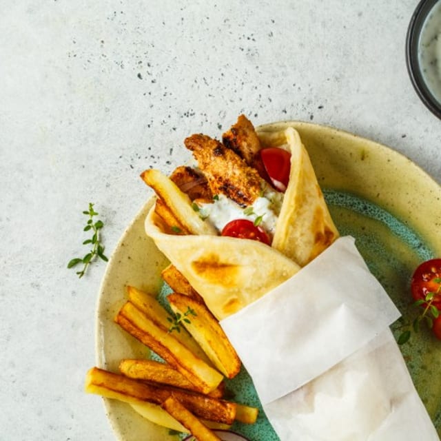 Chicken Souvlaki on Pita DLX.