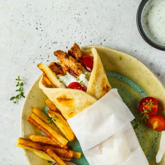 Chicken Souvlaki on Pita.