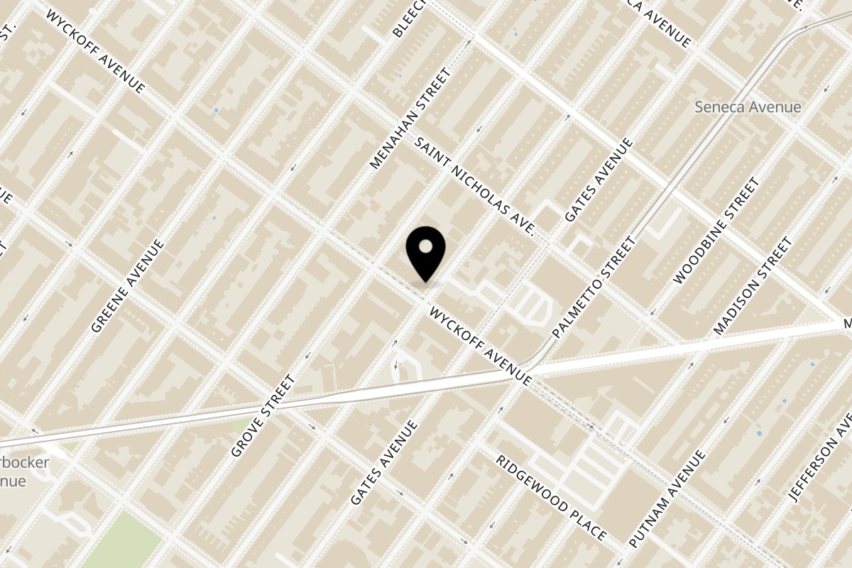 Map showing the location of The Bushwick Diner on 299 Wyckoff Ave in Brooklyn